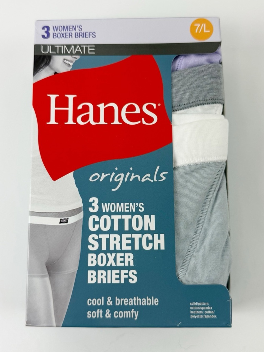 Hanes Stretch Boxer Briefs 7/L Large Cool Breathable 3 Count NEW Cotton Blend